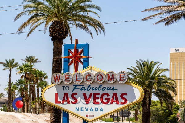 Bord met welkom in Las Vegas